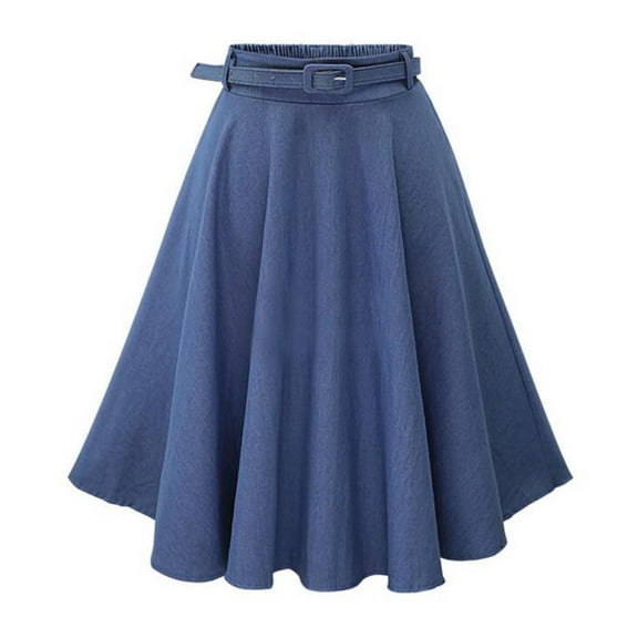 Women's Denim Skirt A Line Long Jeans,Midi Skirts High Elastic Waist Casual Skirts With Belt for Women Girls, Blue