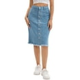 thumbnail image 1 of INSPIRE CHIC Women's Skirt Denim Button Down Frayed Trim H-Line Knee Length Casual Jean Skirts S Light Blue, 1 of 6