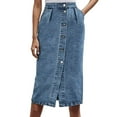 thumbnail image 1 of Women's Denim Skirt Casual Stretch Button Front Pockets Comfortable Midi Length Fashionable Versatile Everyday Wear, 1 of 2
