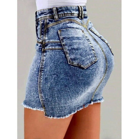 Women's Denim Skirt Elastic Casual High Waisted Lifted Hip Denim Short Skirt A-Line Mini Pencil Skirt