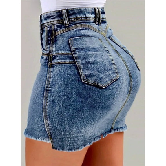 Women's Denim Skirt Elastic Casual High Waisted Lifted Hip Denim Short Skirt A-Line Mini Pencil Skirt