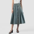 thumbnail image 1 of Women's Denim Skirt Solid Color Long Flowy Fashion Design Comfortable Stretch High Waist Casual Elegant Trendy Spring Autumn, 1 of 8