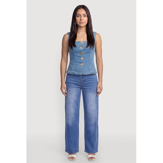 Women's Denim Square Neck Button Front Vest