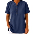 thumbnail image 1 of Women's Denim Sweatshirt Pullover Long Sleeve V-Neck Shirt Blouse Button Down Shirts Trendy Ladies Blouses Tops Casual Lightweight Spring Summer Outfits, 1 of 6