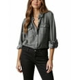 thumbnail image 1 of Women's Denim Top Long Sleeve Jean Shirt Button Down Denim Shirt Dark Gray S, 1 of 6