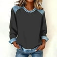 thumbnail image 1 of Women's Denim Trim Sweatshirt, Crewneck Pullover with Denim Accents, Long Sleeve Casual Loose Fit Top, Streetwear Fashion Crewneck Sweatshirt Light Ashy XXL, 1 of 6