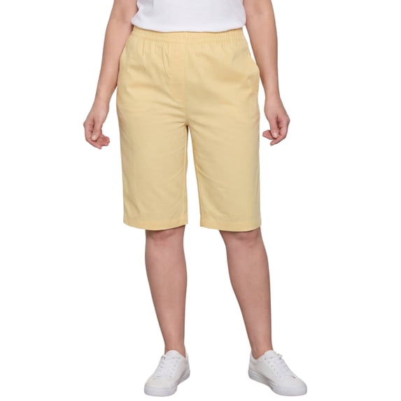Turtle Bay New York Women's Lightweight Twill Bermuda Shorts Elastic Waist Plus Sizes