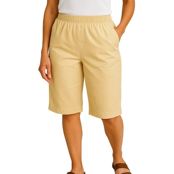 Turtle Bay New York Women's Casual Elastic Waist Knee Length Cotton Blend Twill Bermuda Shorts (Plus Sizes)