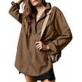 thumbnail image 1 of Women's Denim V-Neck Pullover Shirt, Oversized Drop Shoulder Long Sleeved Jean Shirts, Trendy Loose Fit Turndown Jacket, 1 of 7