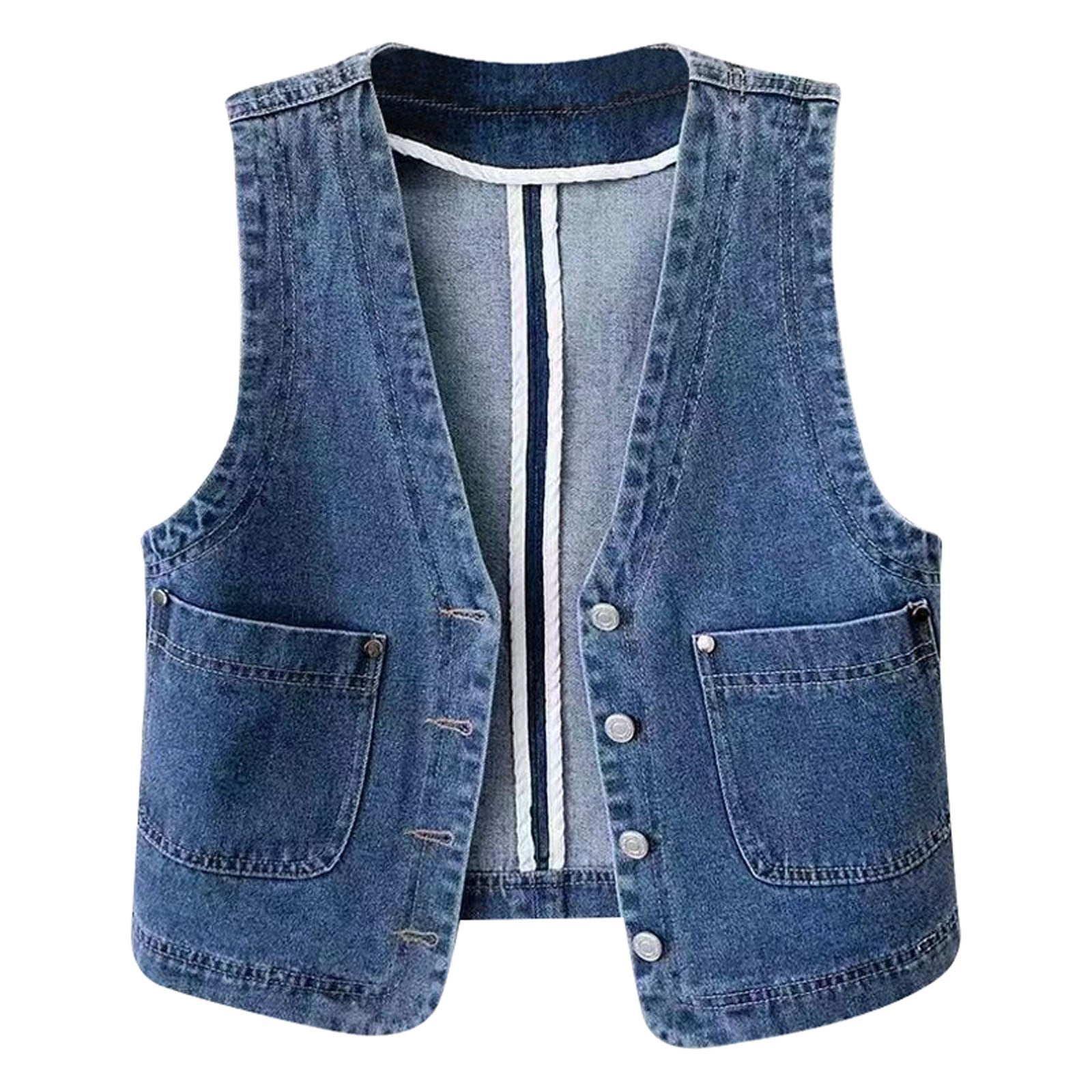 Women's Denim Vest 2025 Fashion Cropped Classic Sleeveless Button Down — free download