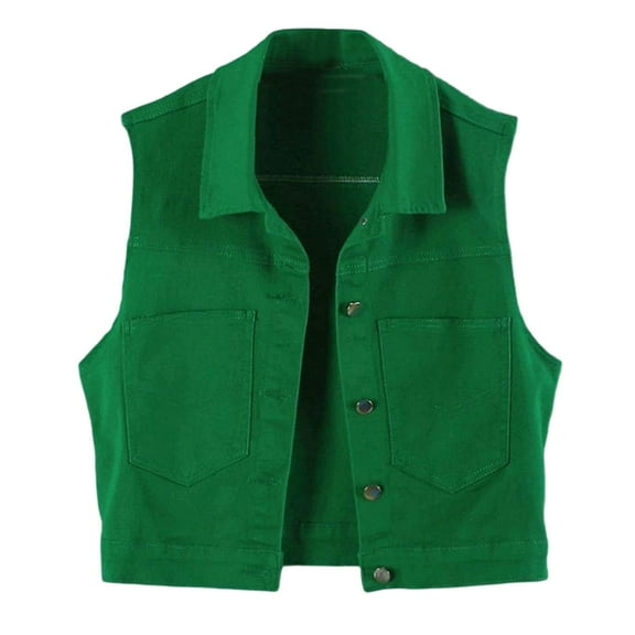 Women's Denim Vest Casual Sleeveless Jacket For Daily Layering With Front Pockets Slim Fit Lightweight Comfortable Spring Summer Fall Outerwear