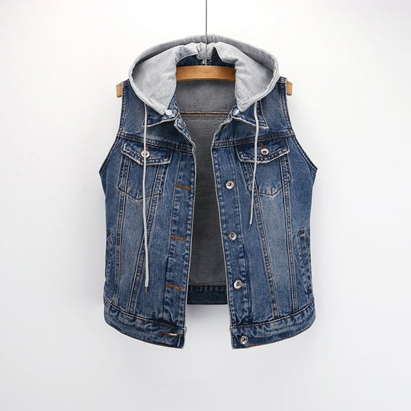 Women's Denim Vest Mid Short Jean Vest Sleeveless Jackets Distressed Vest Plaids for Women Vests for Women Dressy Women Light Jackets Jean Anorak Jacket Women Long Jacket Top Legging Tl Womens Jean