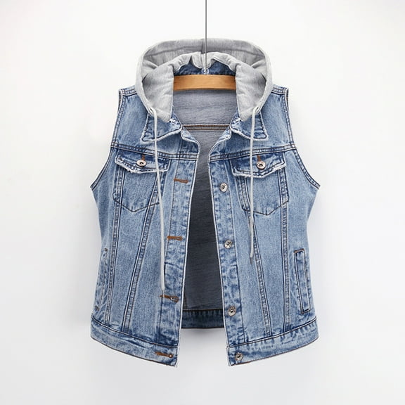 Women's Denim Vest Mid Short Jean Vest Sleeveless Jackets Distressed Vest Plaids for Women Vests for Women Dressy Women Light Jackets Jean Anorak Jacket Women Long Jacket Top Legging Tl Womens Jean