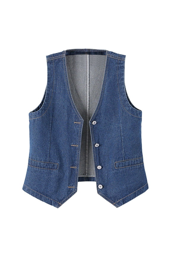 Women's Denim Vest Short, Slim Fit, Korean Version Jacket Vest, High-Quality Denim, for Summer, Business Casual