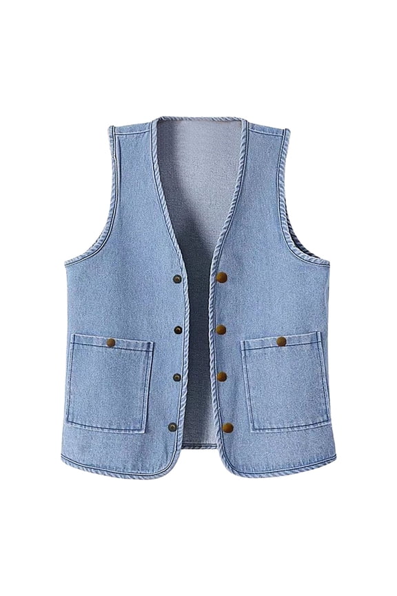 Women's Denim Vest Short, Slim Fit, Korean Version Jacket Vest, High-Quality Denim, for Summer, Business Casual