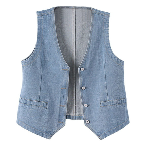 Women's Denim Vest Short, Slim Fit, Korean Version Jacket Vest, High-Quality Denim, for Summer, Business Casual