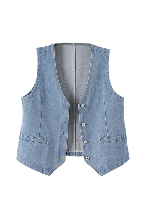Women's Denim Vest Short, Slim Fit, Korean Version Jacket Vest, High-Quality Denim, for Summer, Business Casual