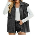 thumbnail image 1 of Women's Denim Vest Sleeveless Casual Button Down Mid Length with Pockets Denim Jean Vest Jacket, 1 of 8