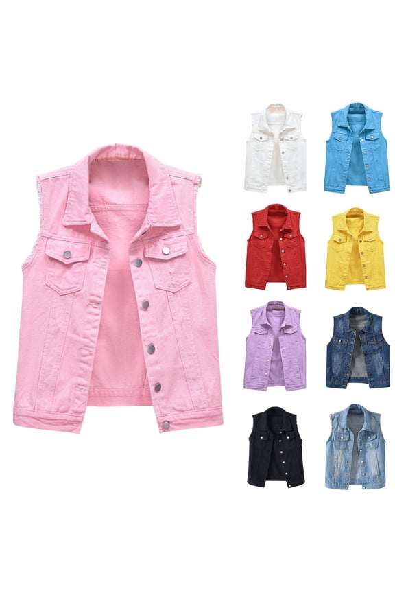 Women's Denim Vest Sleeveless Casual Flattering Fit Lightweight Summer Outerwear Vest Jacket Top by Yigetop Dark blue 2XL