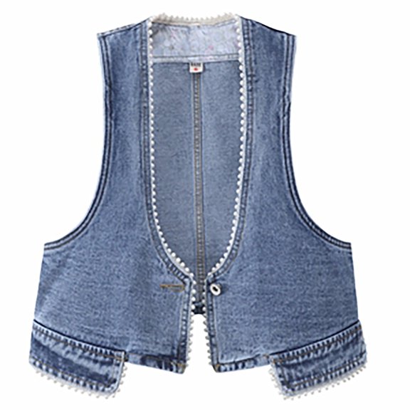 Women's Denim Vest Sleeveless Lightweight Jean Jacket Corset Style Button Down Fashion Outerwear Casual Tops