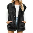 thumbnail image 1 of Women's Denim Vest V Neck Sleeveless Button Down Solid Waistcoat Casual Jean Jacket, 1 of 6