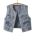 thumbnail image 1 of Women's Denim Vest Vintage Croppped Waistcoat V-Neck Jean Gilet Botton Vest Blue XXXXL, 1 of 7