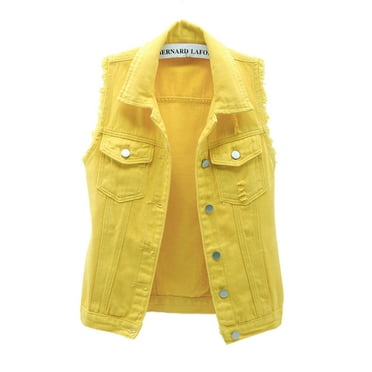 Women Classic Washed Denim Vest Ladies Sleeveless Solid Color Button ...