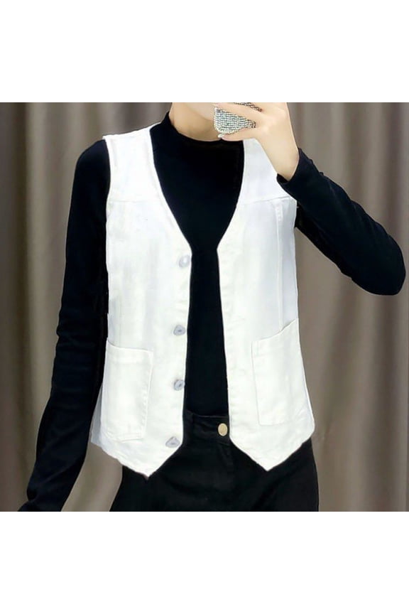 Women's Denim Vest Women's Short Everything Slim Fit Korean Version Jacket Vest plus Size Leather Duster And Plaid Vest Tan Vest Long Girls Winter Vest Juniors Flannel Vest Canvas Coat Pocket Vest
