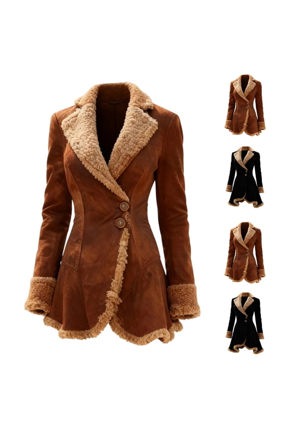 Women's Denim Western Retro Trench Coat Plush Fashion Warmth Fleece Jacket for Outdoor Activities, Winter Style, and Seasonal Celebrations,Black,M