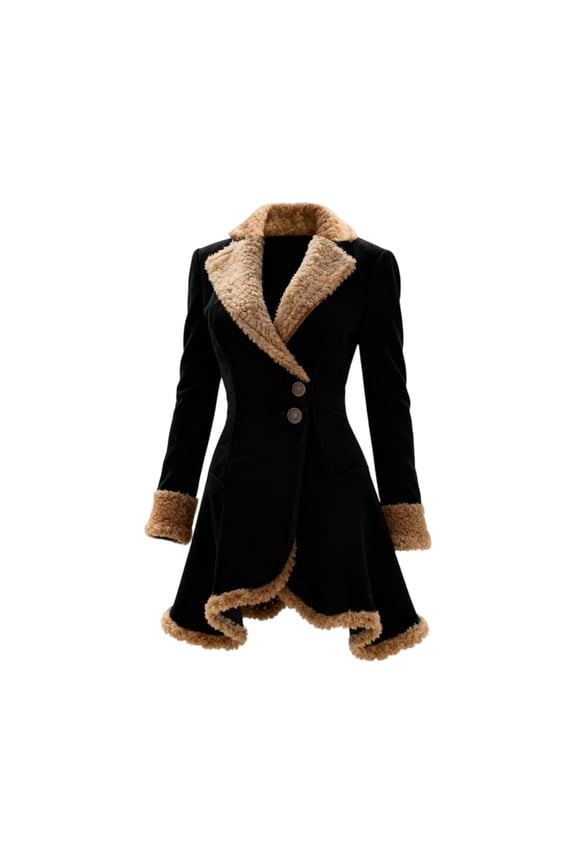 Women's Denim Western Retro Trench Coat with Plush Fleece Lining for Fashion and Warmth, A Stylish and Warm Jacket for Women,Black,M