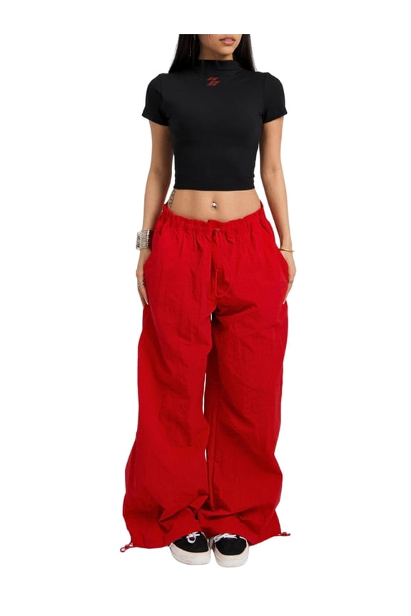 Women's Denim Wide Leg Baggy Jeans Hip Hop Relaxed Pants for Daily Wear Red XXL