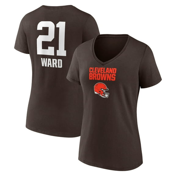 Women's Denzel Ward Brown Cleveland Browns Team Wordmark Player Name & Number V-Neck T-Shirt