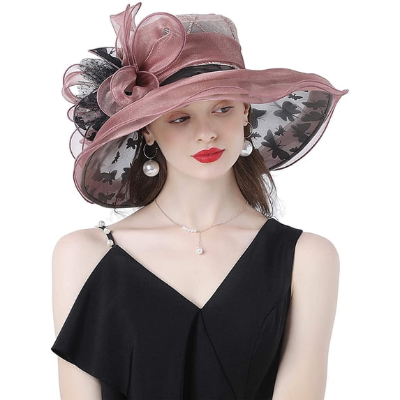 Women's Derby Church Hat Bridal Tea Party Wedding Party Sun Hat with Detachable Hat Flower as Fascinators