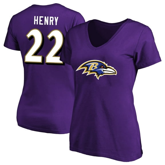 Women's Derrick Henry Purple Baltimore Ravens Plus Size Fair Catch Name & Number Scoop Neck T-Shirt