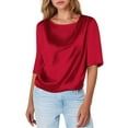 thumbnail image 1 of Women's Design Satin Short Sleeved T Shirt Silk Half Sleeved Shirt With Inner Top, 1 of 2