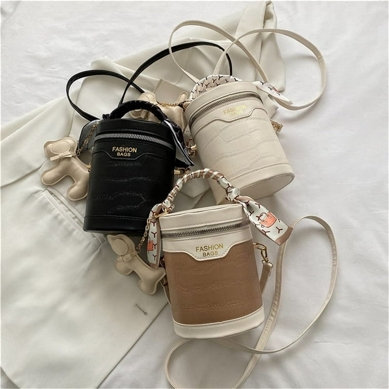 Women's Designer Handbag Cylinder Shoulder Bag PU Leather Bucket Bag