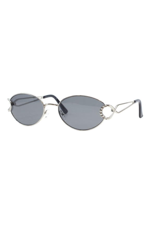 Women’s Designer Inspired Rhinestone Oval Sunglasses UV400 Silver, Black