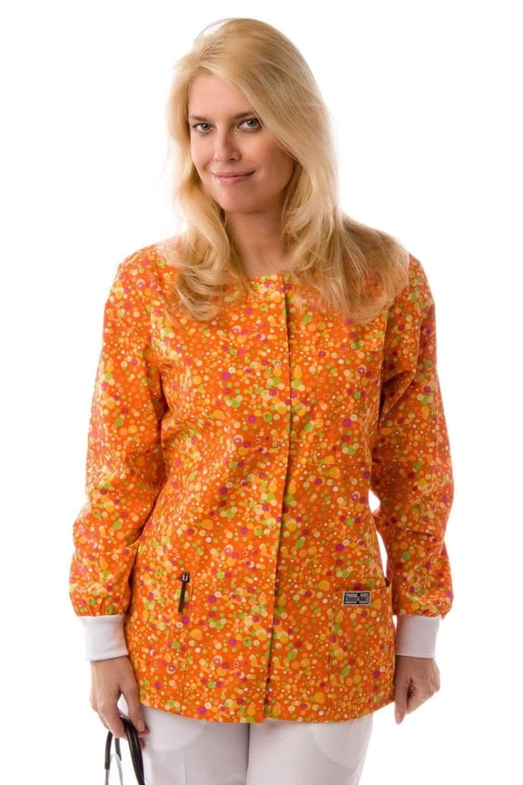 Women's Designer Orange Bubbles Print Scrubs Jacket