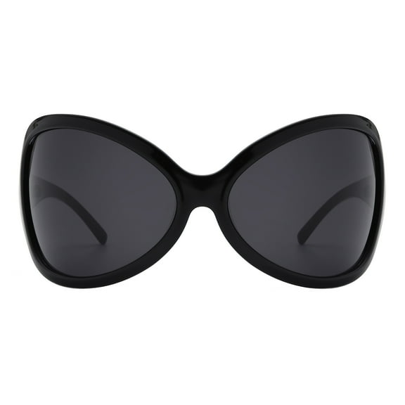 Women's Designer Sunglasses Oversized Wrap Around Butterfly Shield Black, Black