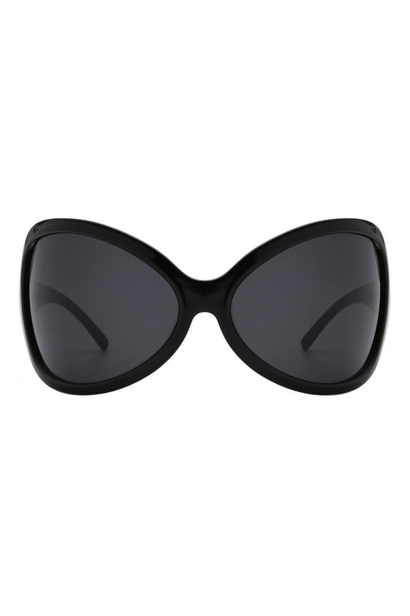 Women's Designer Sunglasses Oversized Wrap Around Butterfly Shield Black, Black