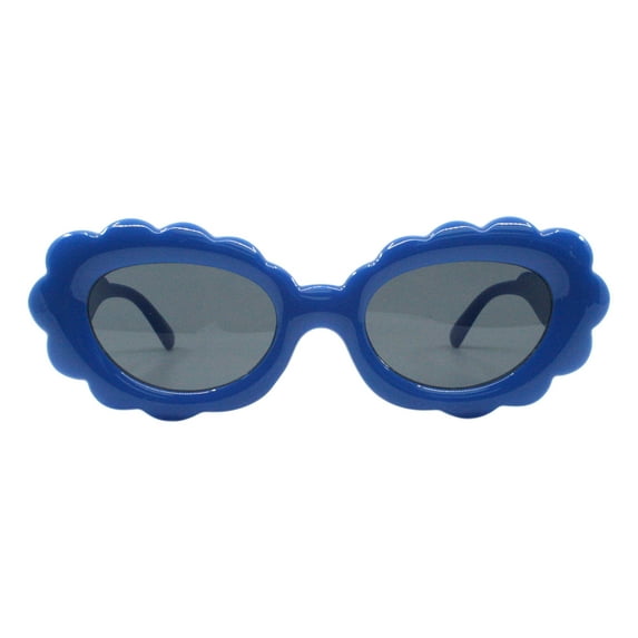 Women's Designer Sunglasses Scalloped Oval Cat Eye Shades UV 400 Blue