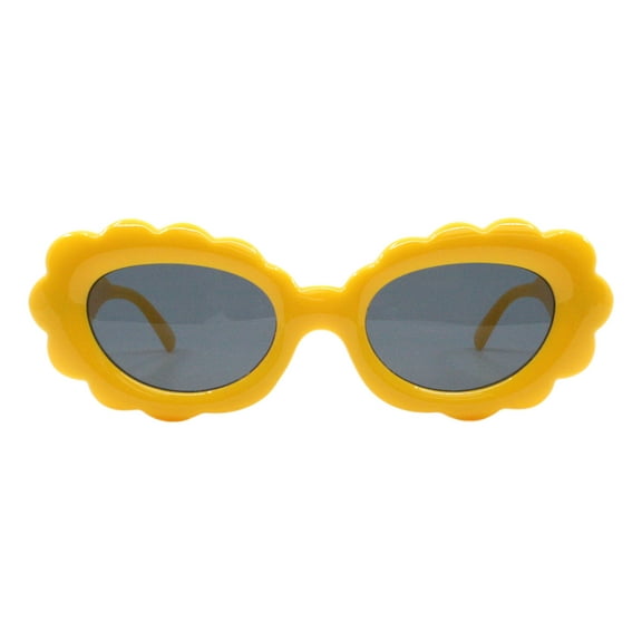 Women's Designer Sunglasses Scalloped Oval Cat Eye Shades UV 400 Yellow