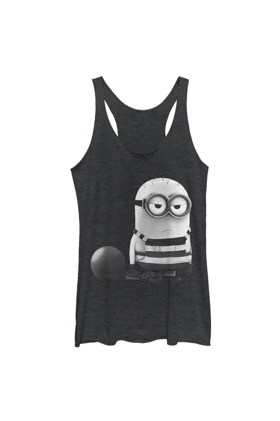 Women's Despicable Me 3 Minion Grumpy Prisoner Racerback Tank Top Black Heather Large