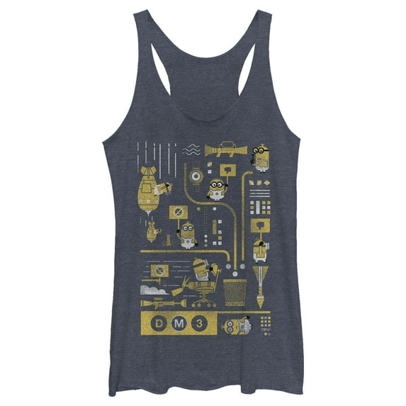 Women's Despicable Me 3 Minion Lab Work Racerback Tank Top Navy Blue Heather X Small