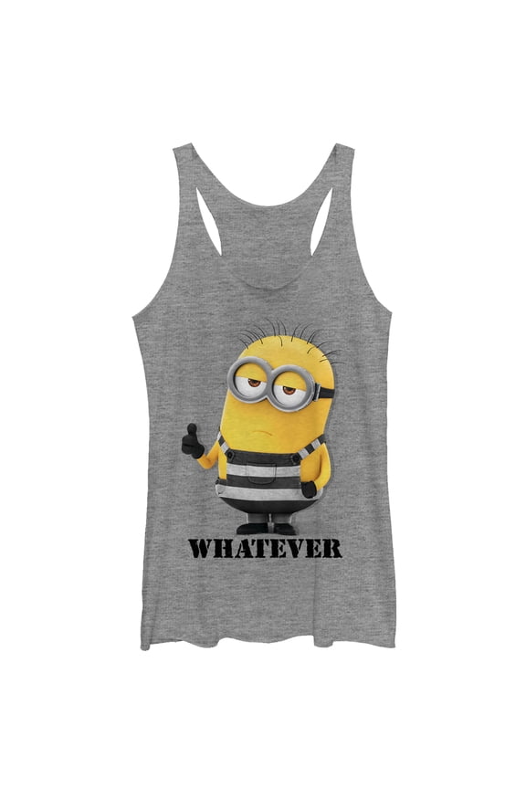 Women's Despicable Me 3 Minion Whatever Prisoner Racerback Tank Top Gray Heather X Large