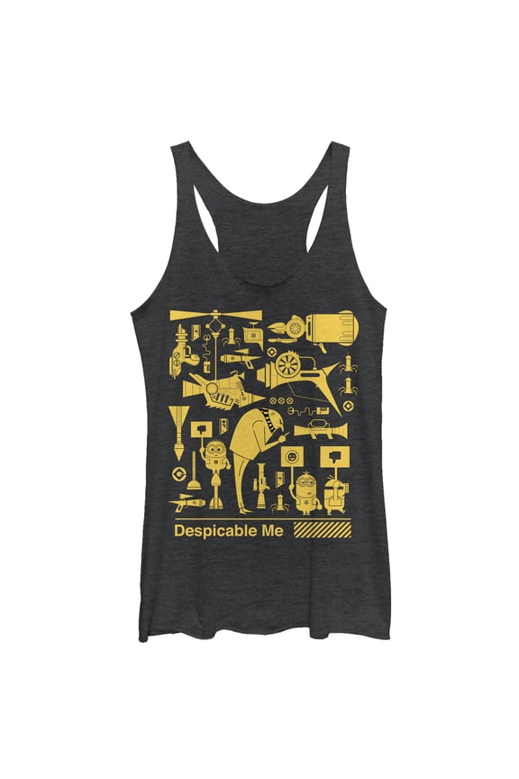 Women's Despicable Me 3 Minion Worker Strike Racerback Tank Top Black Heather Large