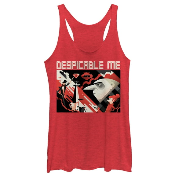 Women's Despicable Me 3 Modern Gru Scene Racerback Tank Top Red Heather Small