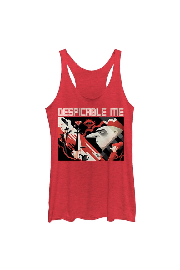 Women's Despicable Me 3 Modern Gru Scene Racerback Tank Top Red Heather X Large