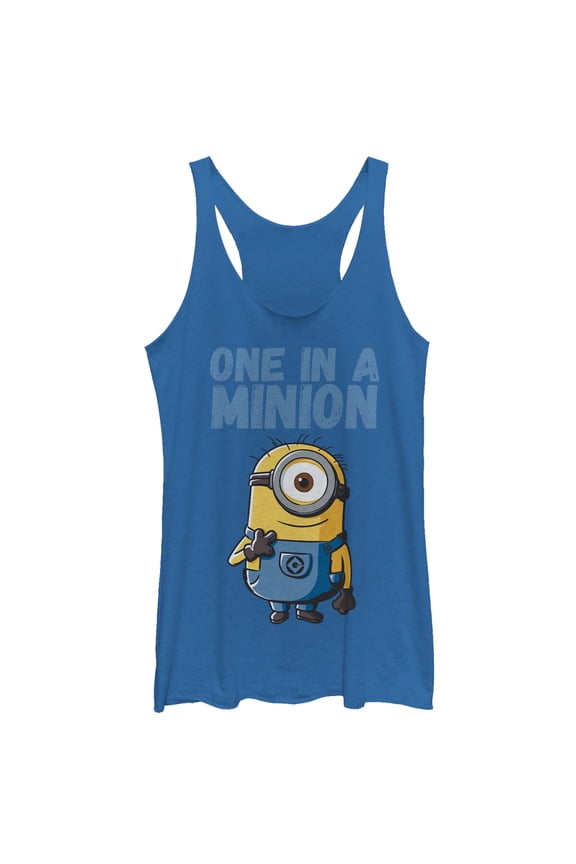Women's Despicable Me Cute One in a Minion Racerback Tank Top Royal Blue Heather Large