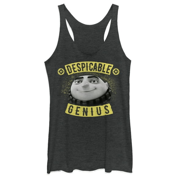 Women's Despicable Me Evil Genius Gru Banner  Racerback Tank Top Black Heather Medium